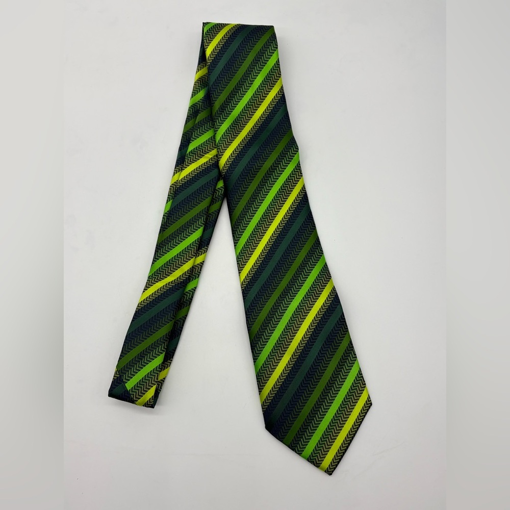 Green and Yellow Striped Men's Tie